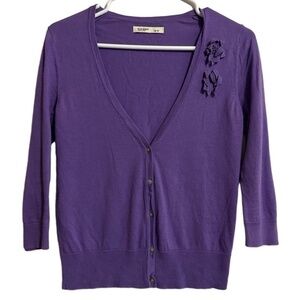 OLD NAVY Cardigan Womens Sm Petite Purple V-Neck Button Front 3/4 Sleeve Cotton‎